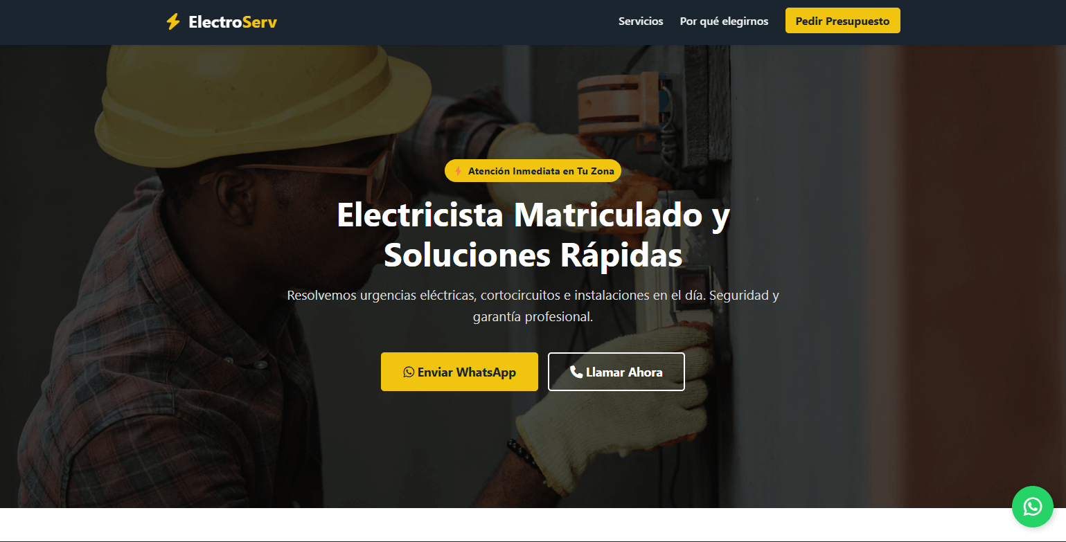 Diseño de Landing Page para Electricista en Córdoba
